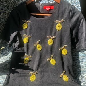 SAKS Fifth Ave RED - navy top with beaded lemons